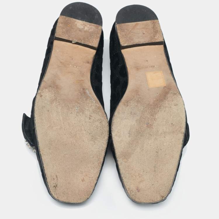 Pre Owned Dolce & Gabbana Black Brocade Fabric Jackie Smoking Slippers Size 38