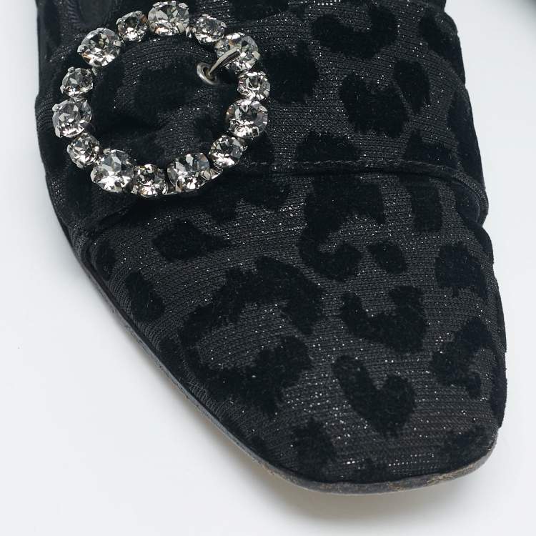 Pre Owned Dolce & Gabbana Black Brocade Fabric Jackie Smoking Slippers Size 38