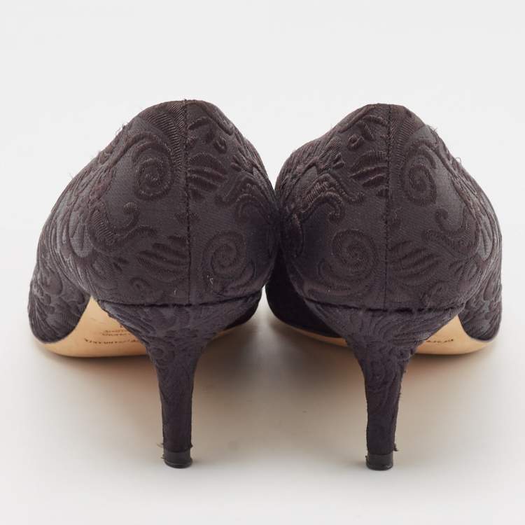 Pre Owned Dolce and Gabbana Black Brocade Fabric Pointed Toe Pumps Size 40