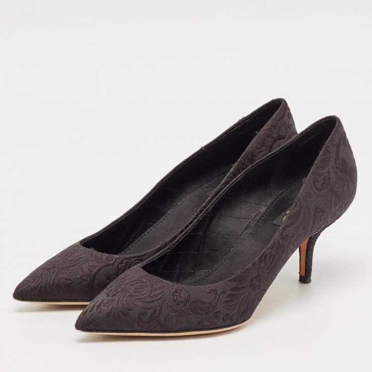 Pre Owned Dolce and Gabbana Black Brocade Fabric Pointed Toe Pumps Size 40