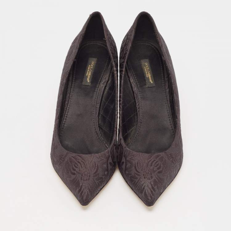 Pre Owned Dolce and Gabbana Black Brocade Fabric Pointed Toe Pumps Size 40