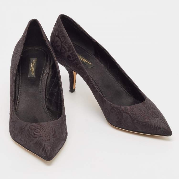 Pre Owned Dolce and Gabbana Black Brocade Fabric Pointed Toe Pumps Size 40