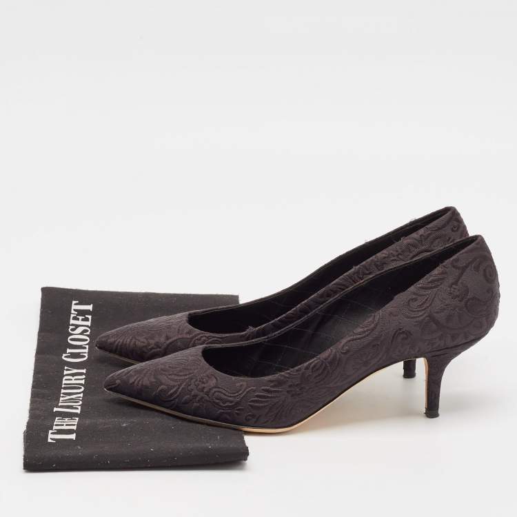 Pre Owned Dolce and Gabbana Black Brocade Fabric Pointed Toe Pumps Size 40