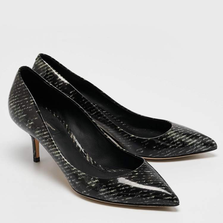 Pre Owned Dolce & Gabbana Black Printed Patent Leather Pointed Toe Pumps Size 40