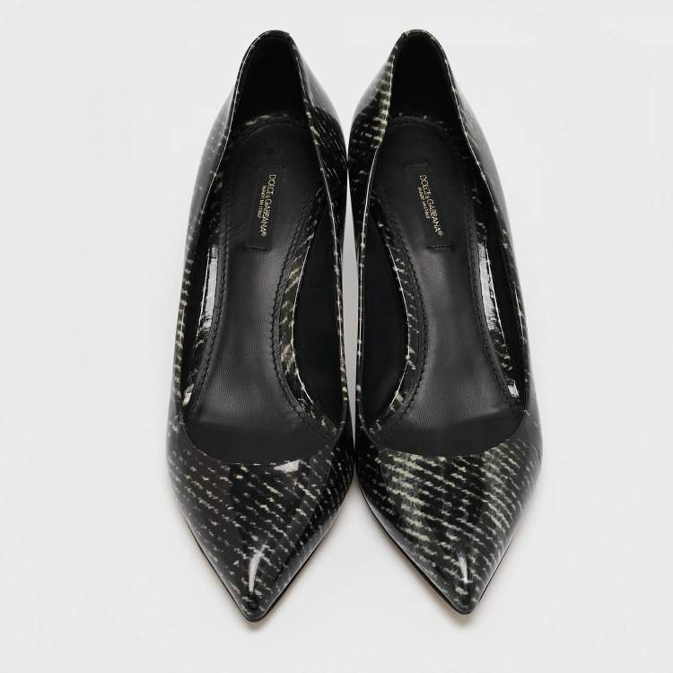 Pre Owned Dolce & Gabbana Black Printed Patent Leather Pointed Toe Pumps Size 40