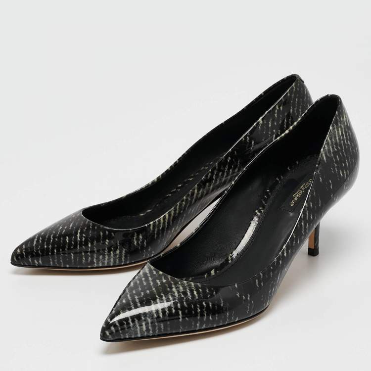Pre Owned Dolce & Gabbana Black Printed Patent Leather Pointed Toe Pumps Size 40