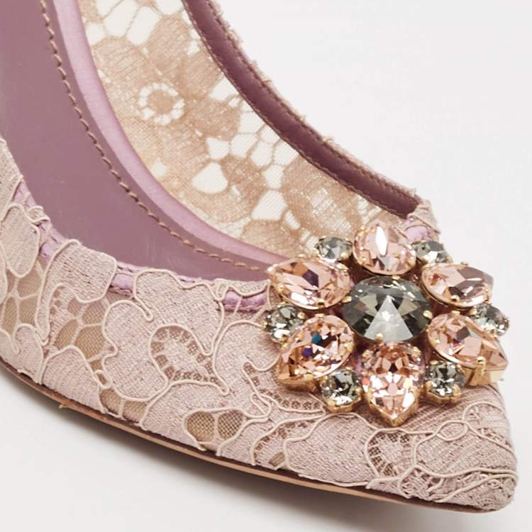 Pre Owned Dolce & Gabbana Light Purple Lace Crystal Embellished Bellucci Pumps Size 40
