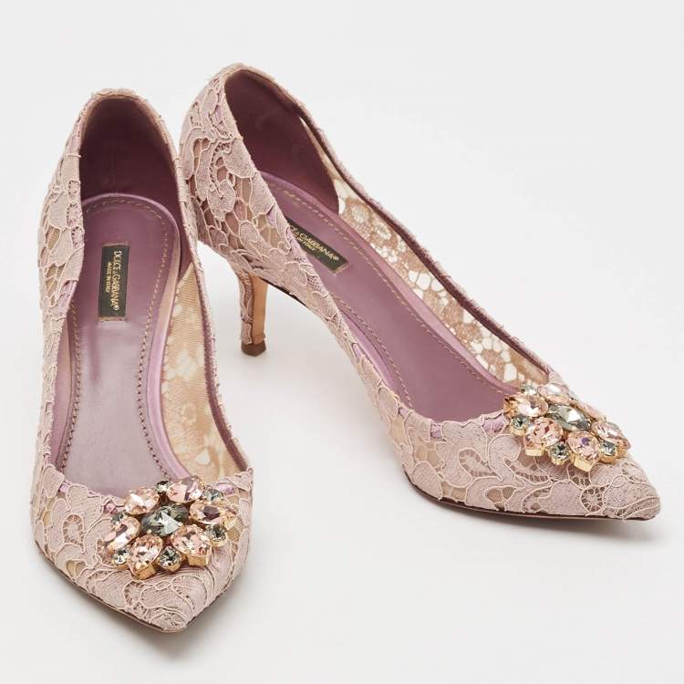 Pre Owned Dolce & Gabbana Light Purple Lace Crystal Embellished Bellucci Pumps Size 40