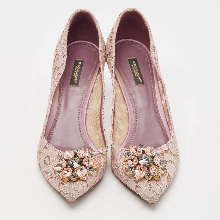 Pre Owned Dolce & Gabbana Light Purple Lace Crystal Embellished Bellucci Pumps Size 40