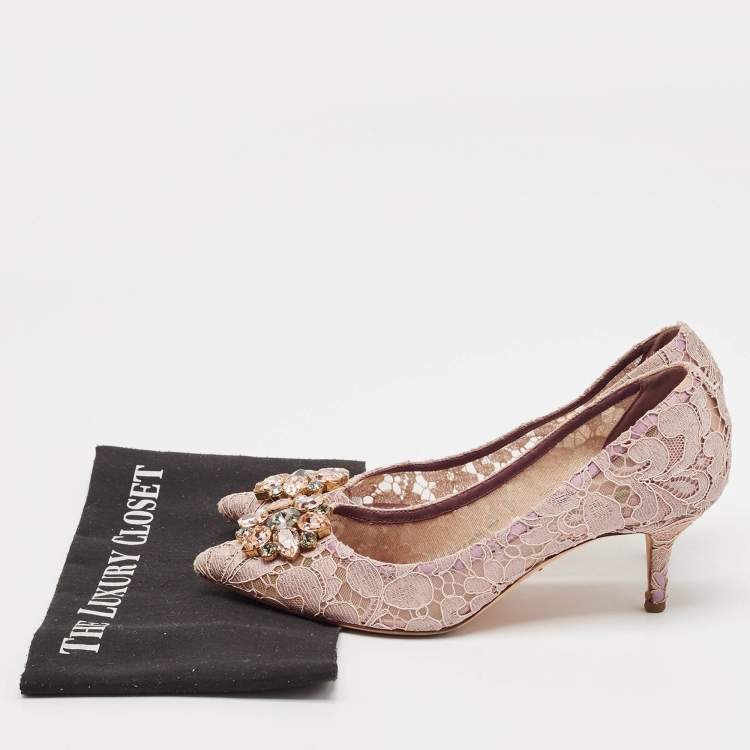 Pre Owned Dolce & Gabbana Light Purple Lace Crystal Embellished Bellucci Pumps Size 40