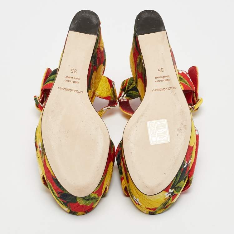 Pre Owned Dolce & Gabbana Multicolor Printed Fabric Ankle Strap Platform Wedge Sandals Size 35
