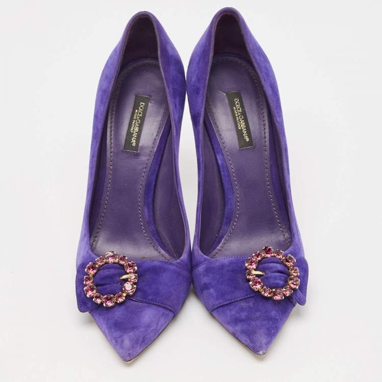 Pre Owned Dolce & Gabbana Purple Suede Buckle Pointed Toe  Pumps Size 38