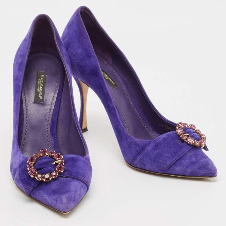 Pre Owned Dolce & Gabbana Purple Suede Buckle Pointed Toe  Pumps Size 38