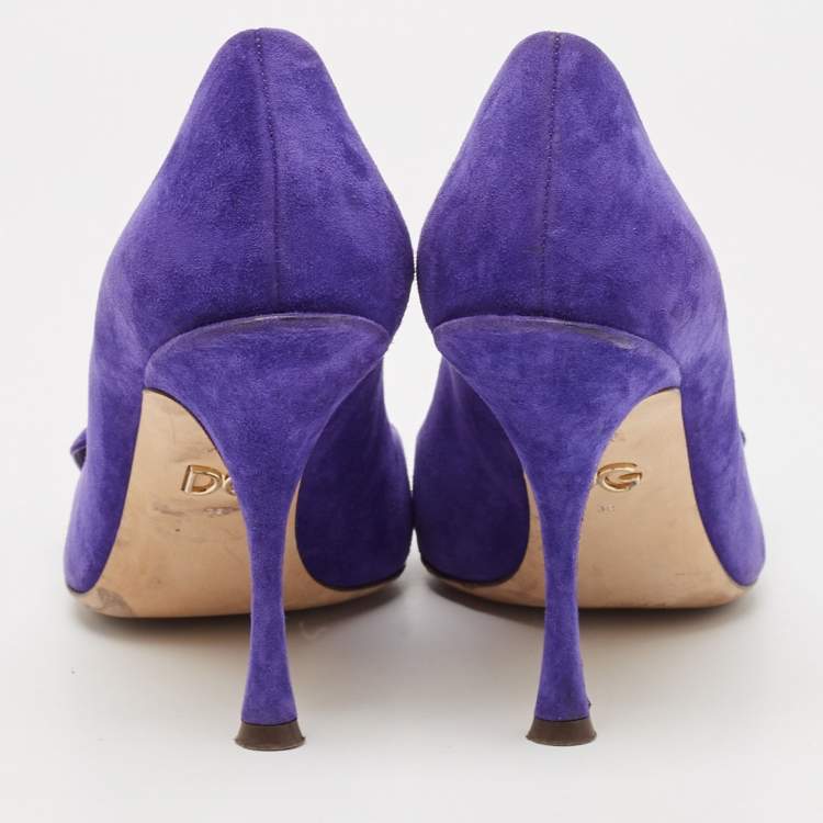 Pre Owned Dolce & Gabbana Purple Suede Buckle Pointed Toe  Pumps Size 38