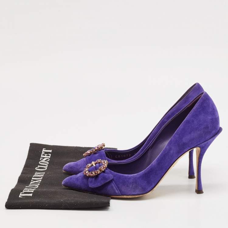 Pre Owned Dolce & Gabbana Purple Suede Buckle Pointed Toe  Pumps Size 38