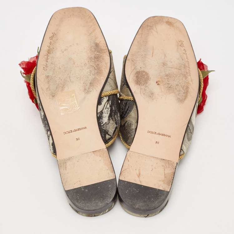 Pre Owned Dolce & Gabbana Multicolor Canvas flower Embellished Flat Mules Size 38