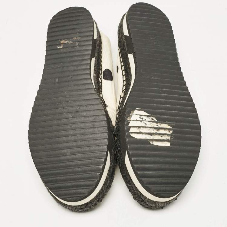Pre Owned Dolce & Gabbana White/Black Canvas Polka Dot Print Flat Espadrilles Size 39