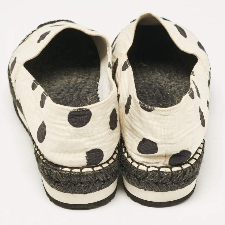 Pre Owned Dolce & Gabbana White/Black Canvas Polka Dot Print Flat Espadrilles Size 39