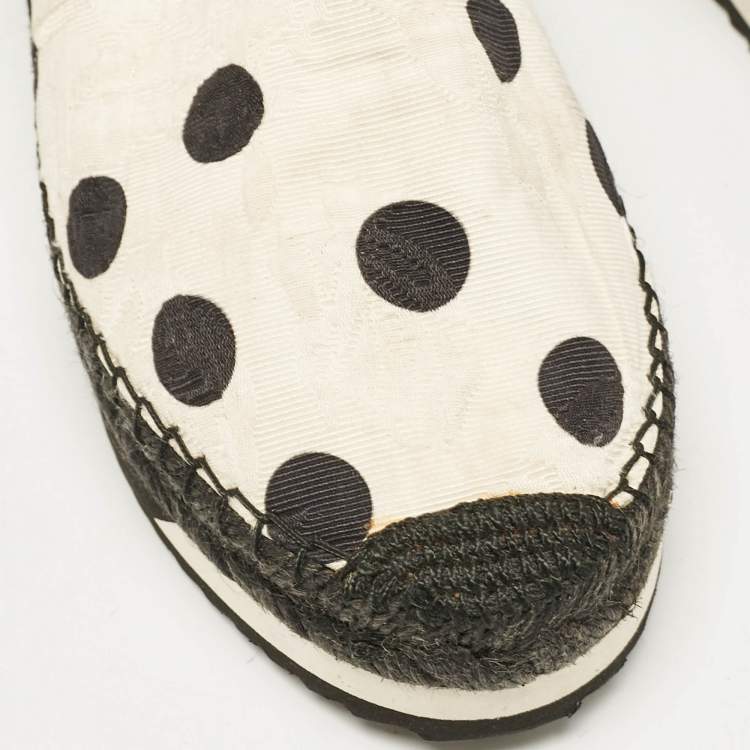 Pre Owned Dolce & Gabbana White/Black Canvas Polka Dot Print Flat Espadrilles Size 39