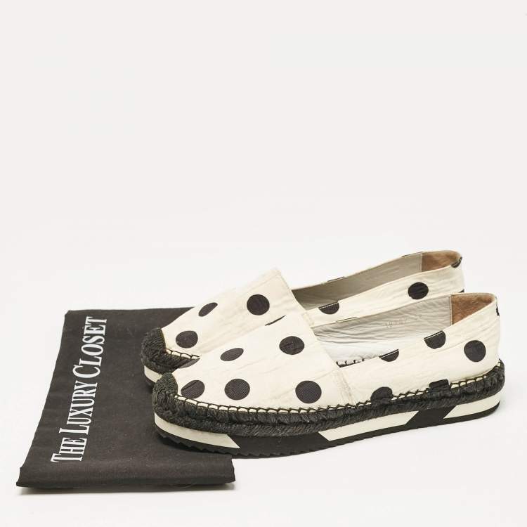 Pre Owned Dolce & Gabbana White/Black Canvas Polka Dot Print Flat Espadrilles Size 39