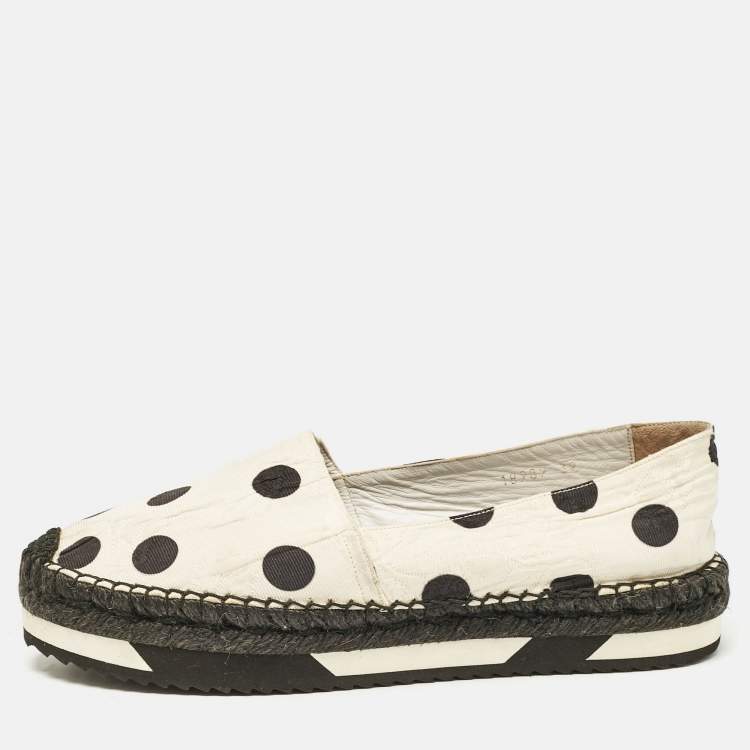Pre Owned Dolce & Gabbana White/Black Canvas Polka Dot Print Flat Espadrilles Size 39