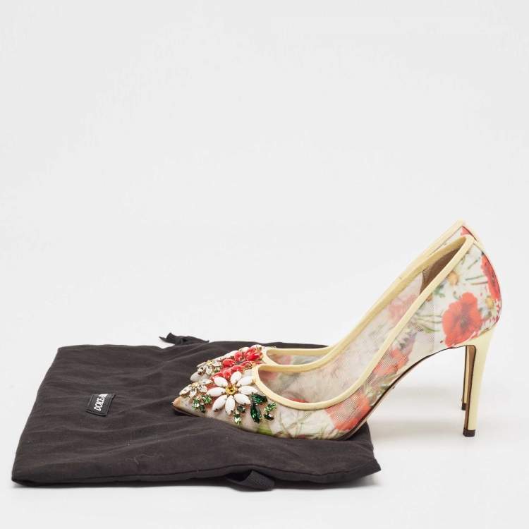 Pre Owned Dolce & Gabbana Multicolor Patent Leather and Printed Mesh Flower Embellished Pumps Size 35