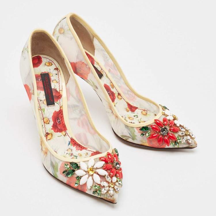 Pre Owned Dolce & Gabbana Multicolor Patent Leather and Printed Mesh Flower Embellished Pumps Size 35