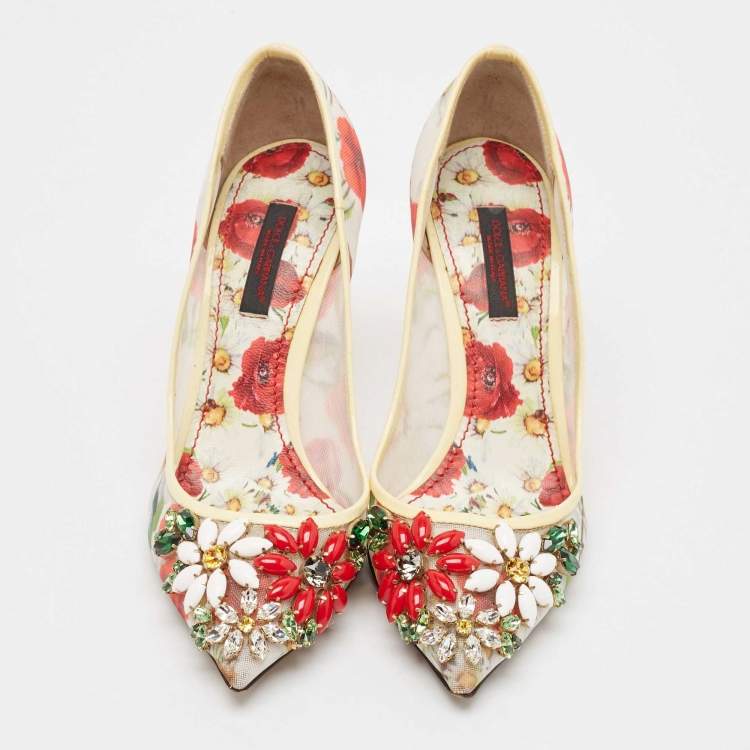 Pre Owned Dolce & Gabbana Multicolor Patent Leather and Printed Mesh Flower Embellished Pumps Size 35