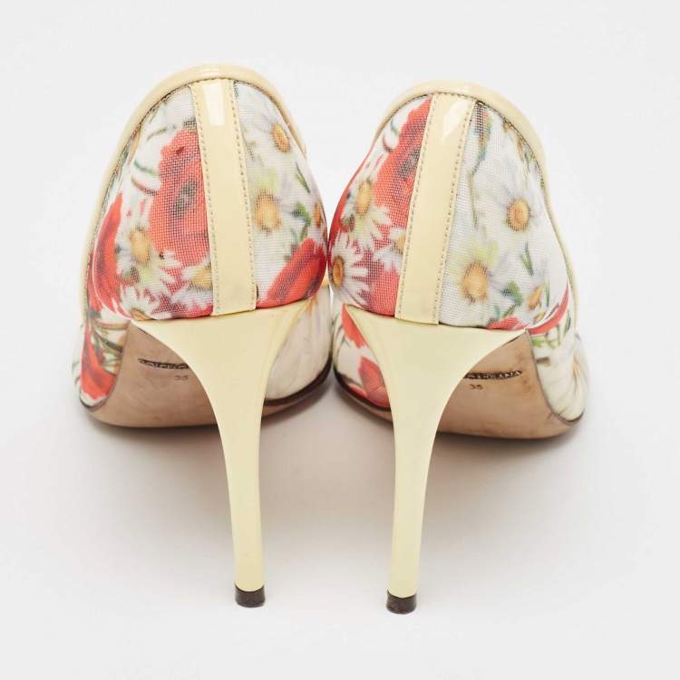 Pre Owned Dolce & Gabbana Multicolor Patent Leather and Printed Mesh Flower Embellished Pumps Size 35
