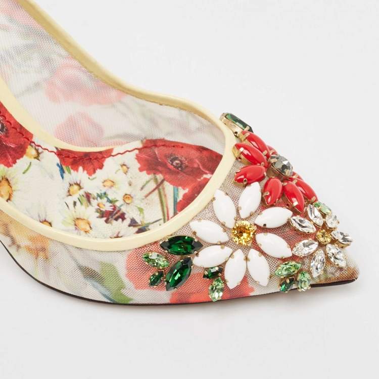 Pre Owned Dolce & Gabbana Multicolor Patent Leather and Printed Mesh Flower Embellished Pumps Size 35