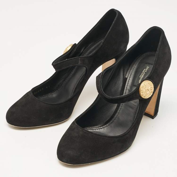 Pre Owned Dolce & Gabbana Black Suede Vally Mary Jane Pumps Size 41