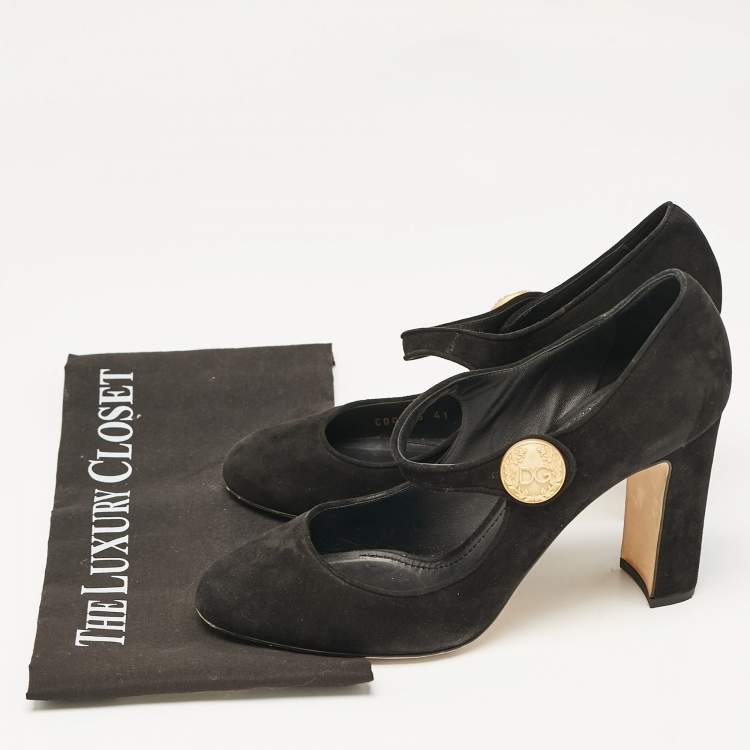 Pre Owned Dolce & Gabbana Black Suede Vally Mary Jane Pumps Size 41