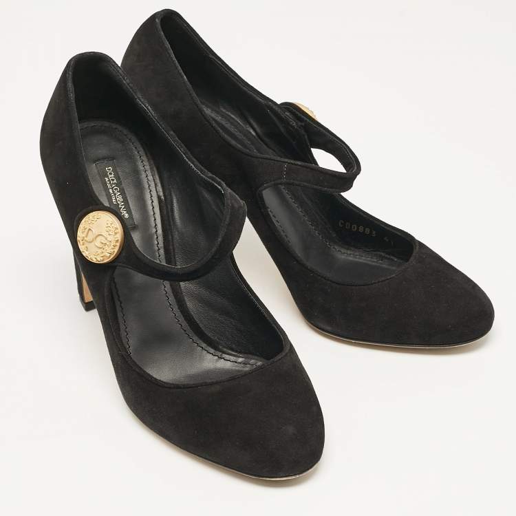 Pre Owned Dolce & Gabbana Black Suede Vally Mary Jane Pumps Size 41