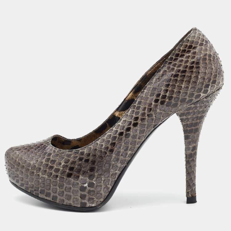 Pre Owned Dolce & Gabbana Grey Python Leather Platform Pumps Size 37