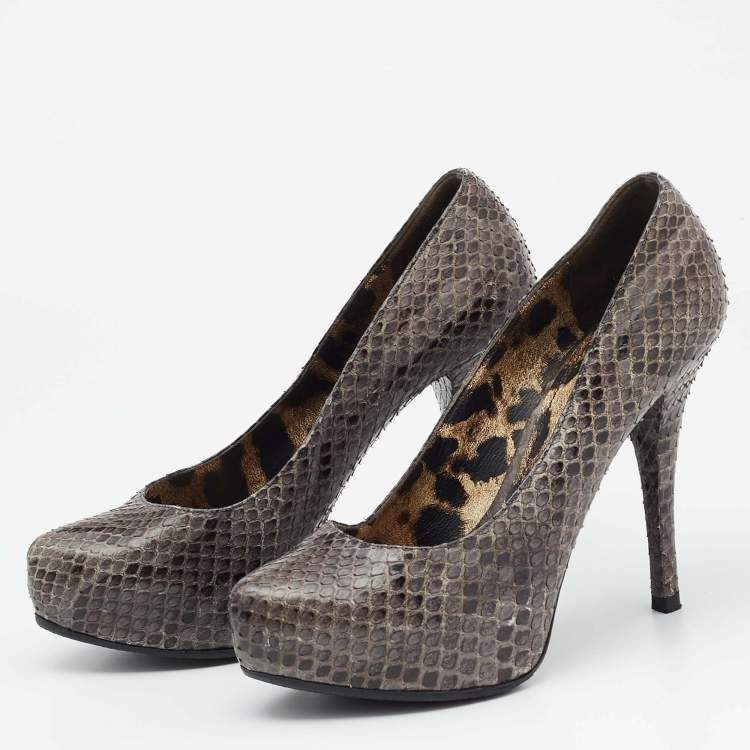 Pre Owned Dolce & Gabbana Grey Python Leather Platform Pumps Size 37