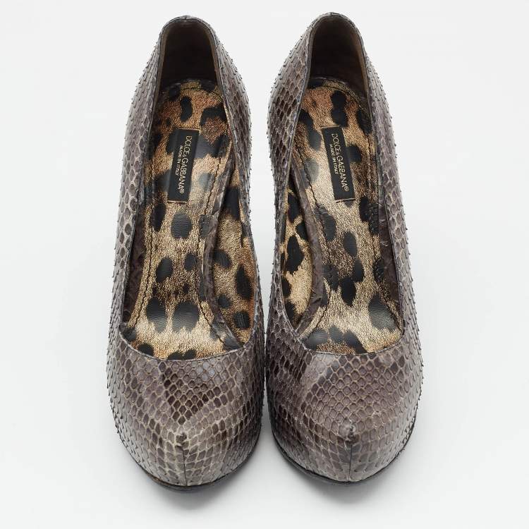 Pre Owned Dolce & Gabbana Grey Python Leather Platform Pumps Size 37