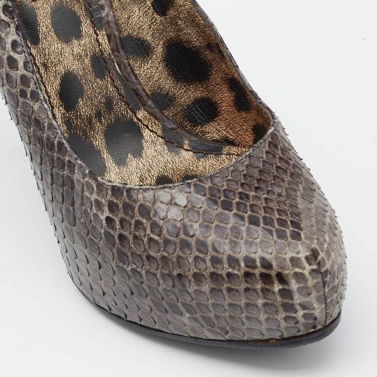 Pre Owned Dolce & Gabbana Grey Python Leather Platform Pumps Size 37
