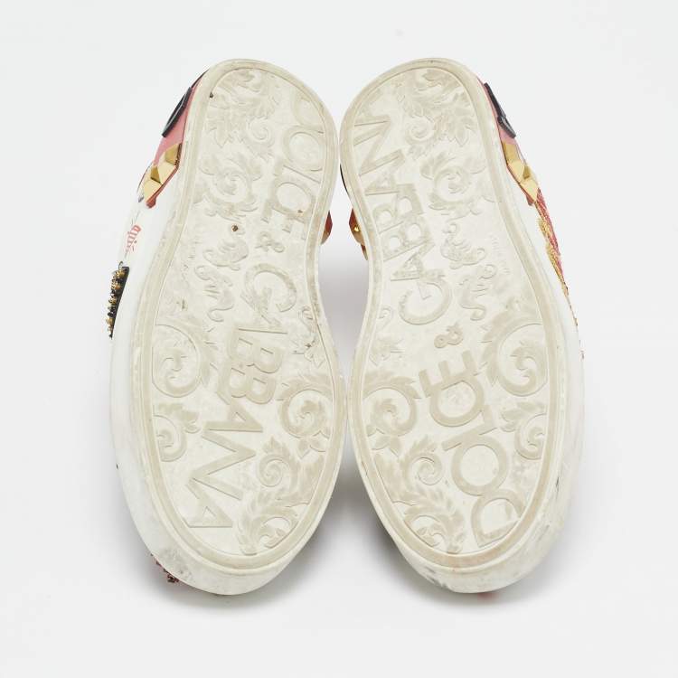 Pre Owned Dolce & Gabbana Multicolor Leather Amore Heart Embroidered Low Top Sneakers Size 38