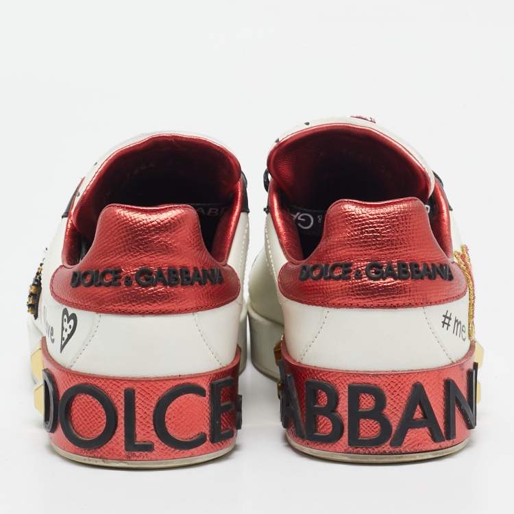 Pre Owned Dolce & Gabbana Multicolor Leather Amore Heart Embroidered Low Top Sneakers Size 38