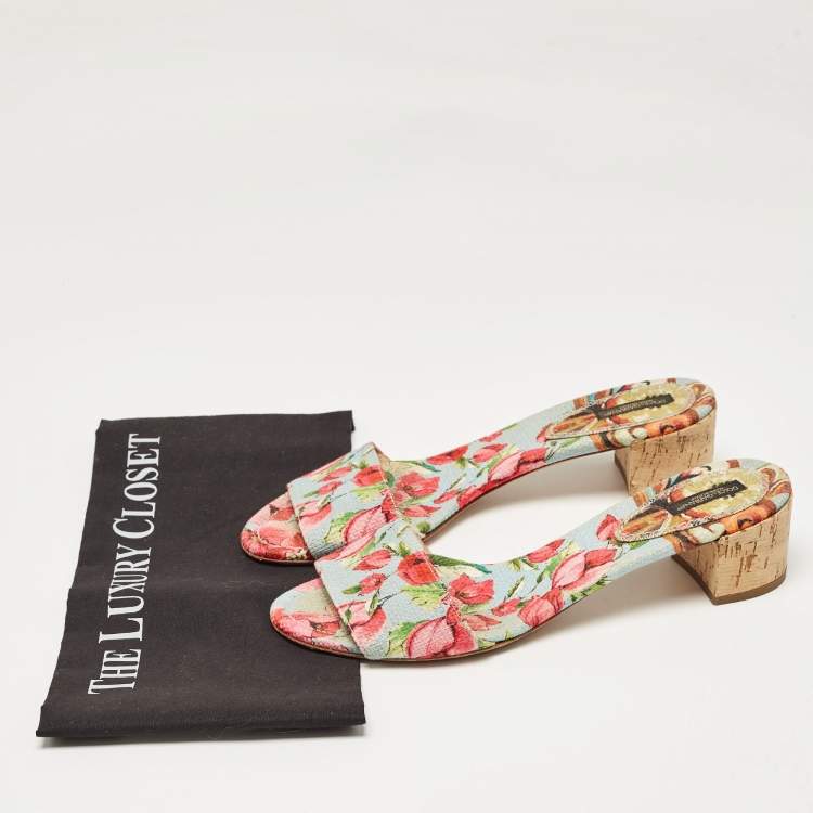 Pre Owned Dolce & Gabbana Multicolor Canvas Cork Heel Slide Sandals Size 40
