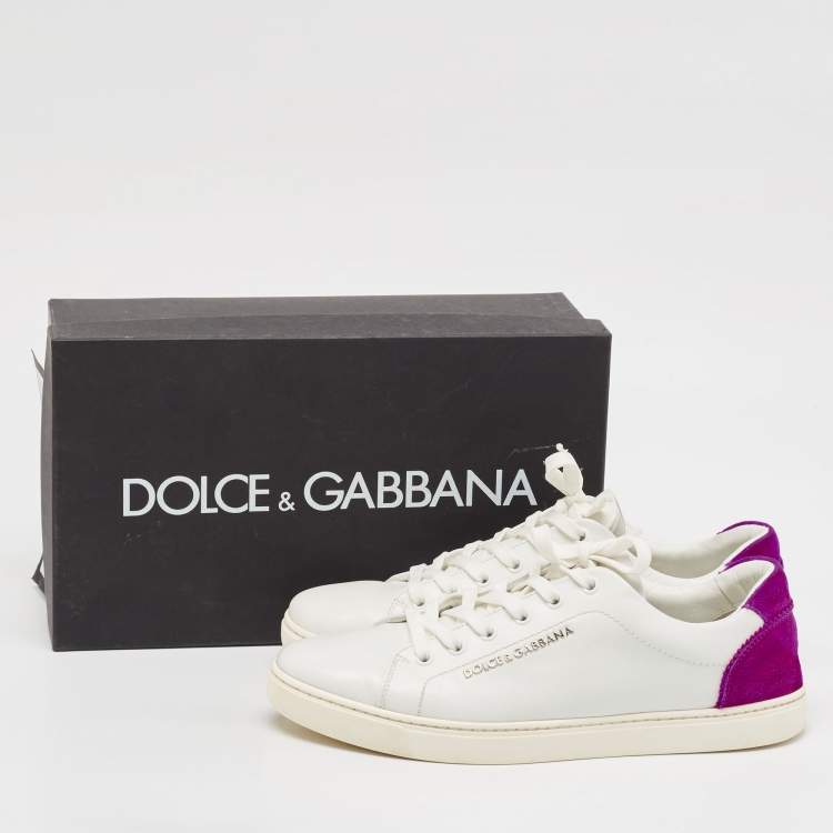 مملوكة مسبقًا Dolce & Gabbana White/Purple Leather and Suede Low Top Sneakers Size 40