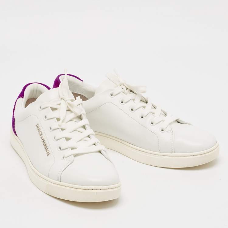 مملوكة مسبقًا Dolce & Gabbana White/Purple Leather and Suede Low Top Sneakers Size 40