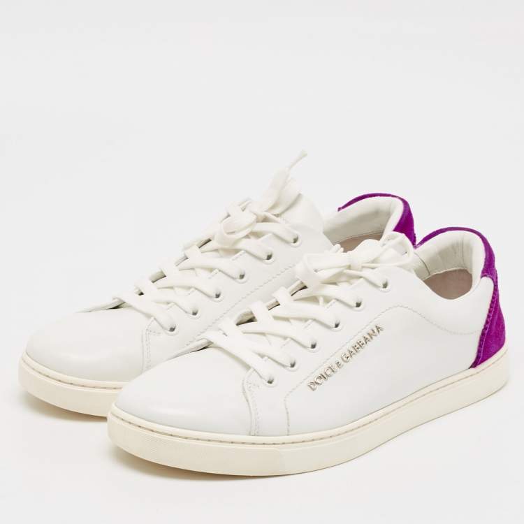 مملوكة مسبقًا Dolce & Gabbana White/Purple Leather and Suede Low Top Sneakers Size 40