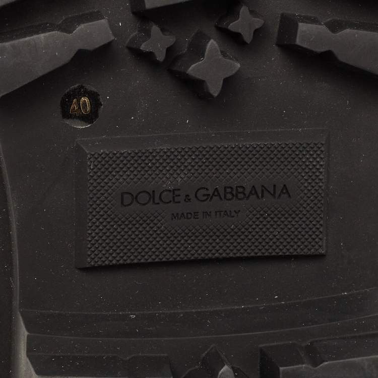 Pre Owned Dolce & Gabbana Black Leather and Stretch Fabric Knee Polyester Length Boots Size 40