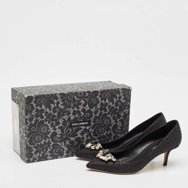 Pre Owned Dolce & Gabbana Black Fabric Crystal Embellished Pumps Size 38