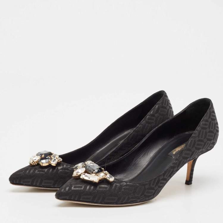 Pre Owned Dolce & Gabbana Black Fabric Crystal Embellished Pumps Size 38
