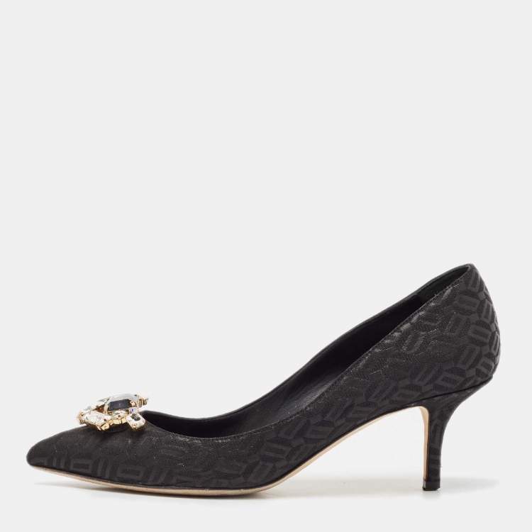 Pre Owned Dolce & Gabbana Black Fabric Crystal Embellished Pumps Size 38
