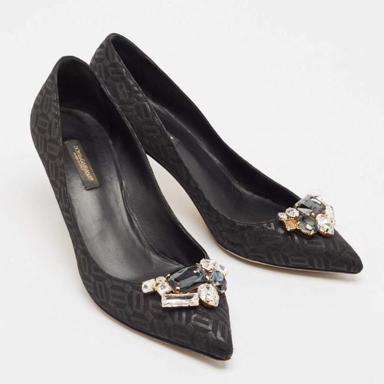 Pre Owned Dolce & Gabbana Black Fabric Crystal Embellished Pumps Size 38