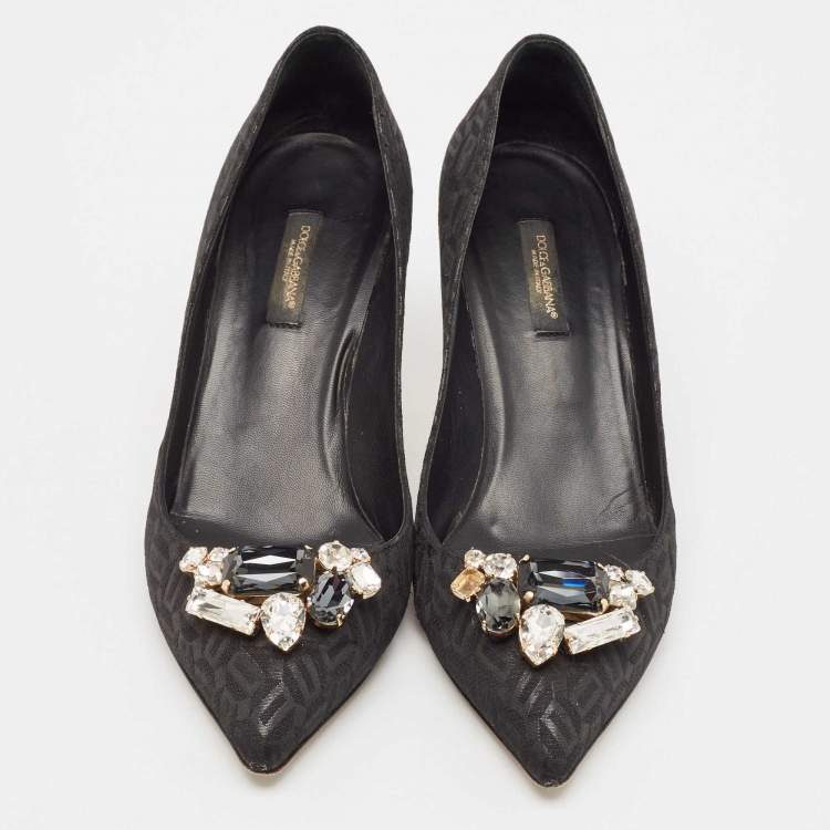 Pre Owned Dolce & Gabbana Black Fabric Crystal Embellished Pumps Size 38