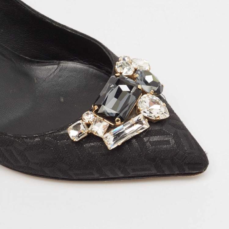 Pre Owned Dolce & Gabbana Black Fabric Crystal Embellished Pumps Size 38